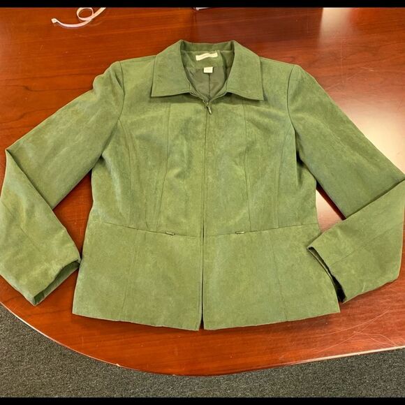 Dress Barn Olive Green Mole Skin Jacket sz L EUC - Picture 1 of 5